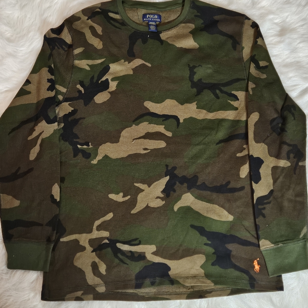 POLO BY RALPH LAUREN CAMO WAFFLE KNIT LONG SLEEVE SLEEP SHIRT